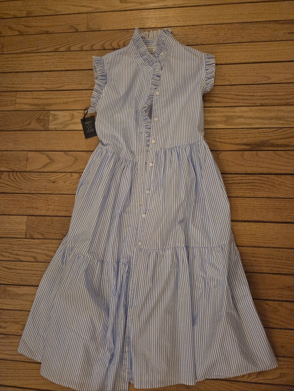 Area Stars Blue And White Ruffled Sleeves Maxi Dress SIZE SMALL